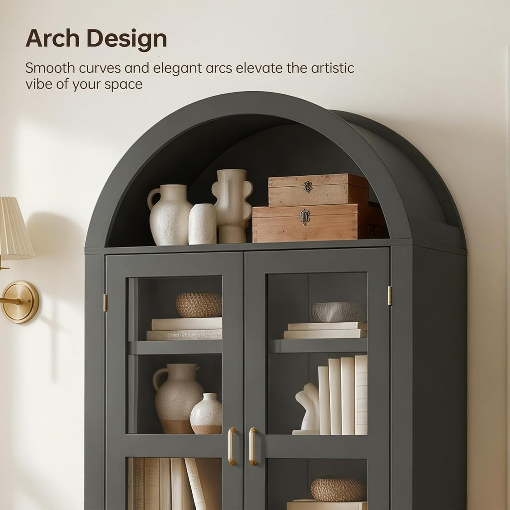 71" Tall Arched Kitchen Pantry, Modern Farmhouse Kitchens Storage Cabinets, Versatile Cupboard for Kitchen, Dining Room, Black, 1 Pc