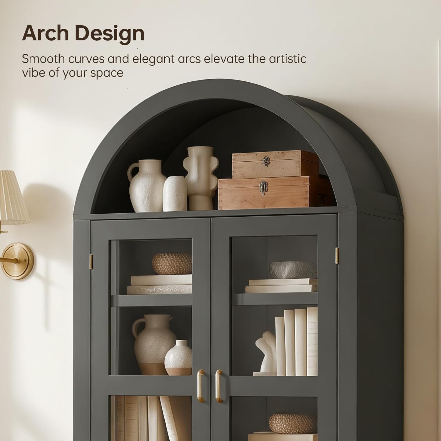 71" Tall Arched Kitchen Pantry, Modern Farmhouse Kitchens Storage Cabinets, Versatile Cupboard for Kitchen, Dining Room, Black, 1 Pc