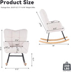 FOXHUNTER Rocking Chair Nursery Teddy Upholstered Glider Rocker High Backrest Nursery Rocker Comfortable Stylish Accent Armchair for Living Rooms Bedrooms Offices (Teddy Ivory)