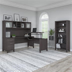 Bush Furniture Somerset 72W 3 Position Sit to Stand L Shaped Desk with Hutch and Bookcase in Storm Gray