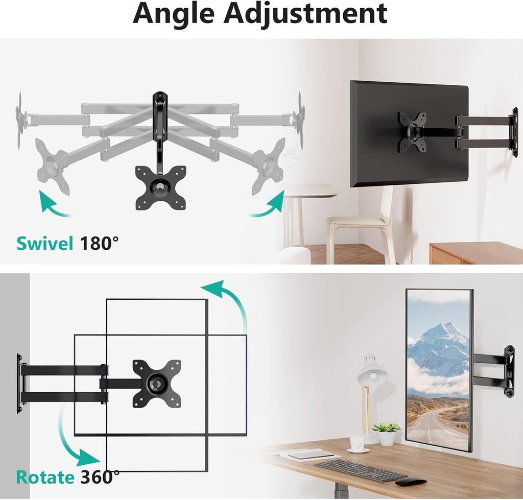 WALI TV Wall Mount Articulating LCD Monitor Full Motion 15 inch Extension Arm Tilt Swivel for Most 13 to 32 inch LED TV Flat Panel Screen with Mounting Holes up to 100x100mm (1330LM), Black