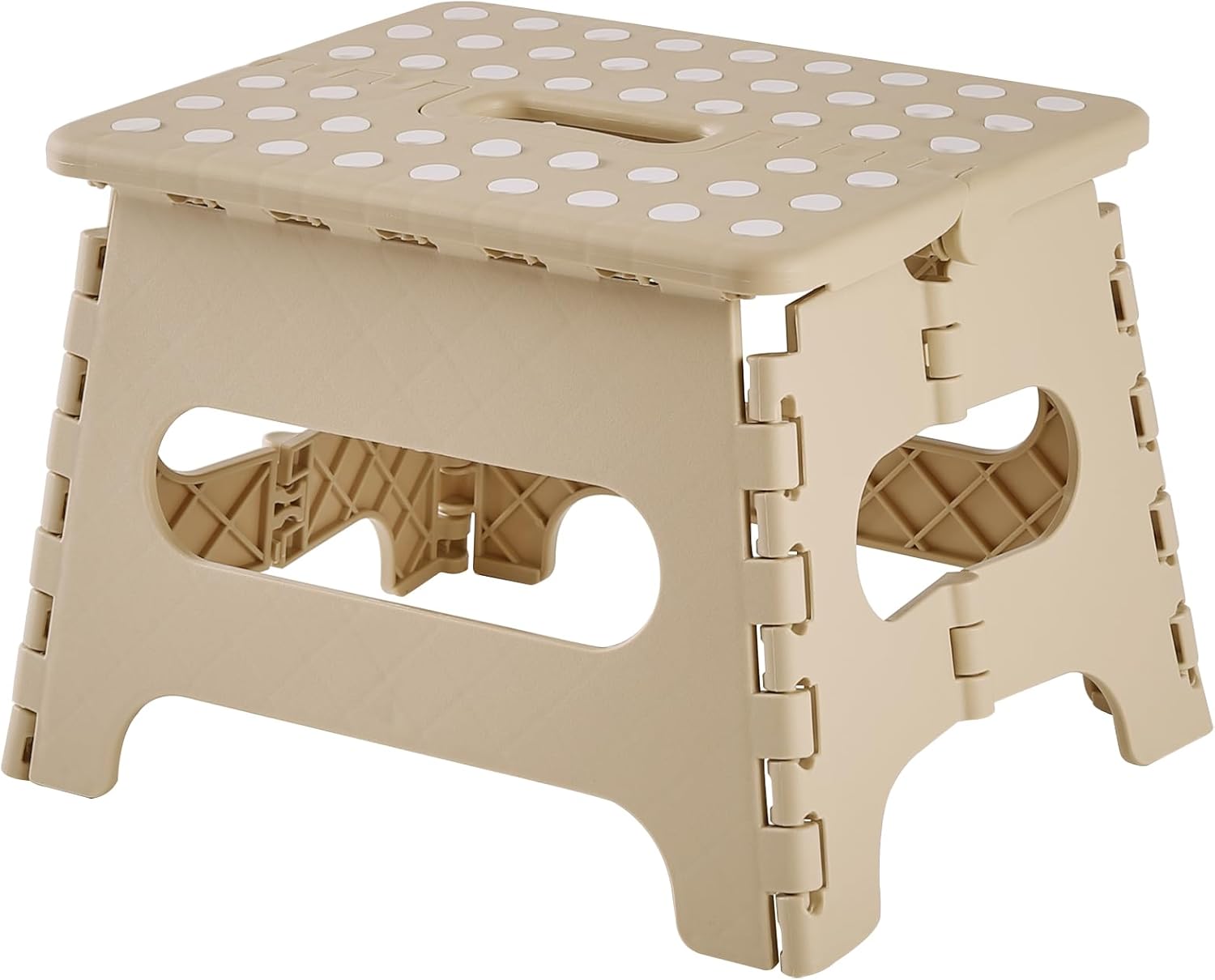 VECELO Step Stool Folding Chair (2024 New, Safety Lock Design) Step Ladder, Width 12.6 x Depth 9.8 x Height 8.7 inches (32 x 25 x 22 cm), Khaki Folding Stool, Chair, Compact, Outdoor/Indoor,