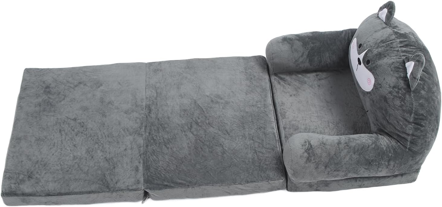 Baby Couch 2 in 1 Fold Out Kids Couch, Folding Out Toddler Chair, Soft Convertible Infant Seats Two Folds - Portable Design, Adorable Cartoon Animal, Ideal for Playroom and (Folding in thirds)