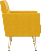 Olela Velvet Accent Chair with Arm for Living Room,Modern Armchair Single Sofa Cozy Tufted Upholstered Reading Side Chairs with Gold Metal Leg for Bedroom Decorate(1, Mustard Yellow)