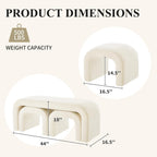 3-Piece Modern Ottoman Bench Set, 44" Wide Teddy Upholstered End of Bed Bench with 2 Foot Stools, Padded U-Shaped Entry Bench Vanity Stool for Living Room Bedroom (Cream)