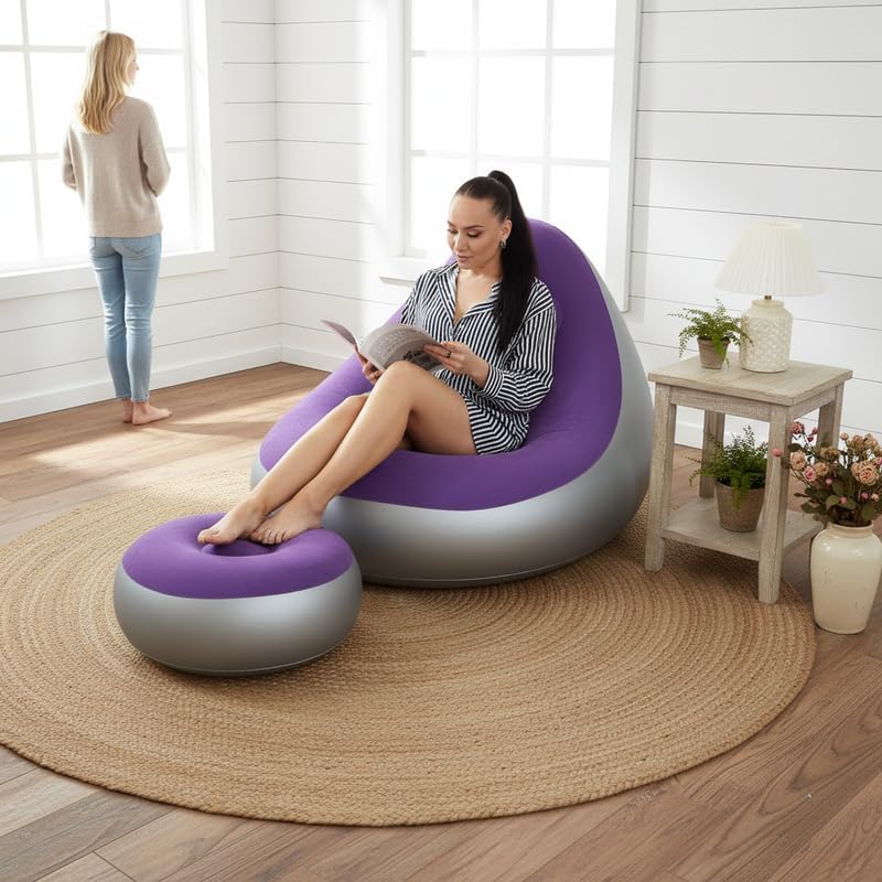 Inflatable Donut Chair, PVC Lazy Sofa, Foldable Round Seat for Bedroom and Outdoor Use (red)