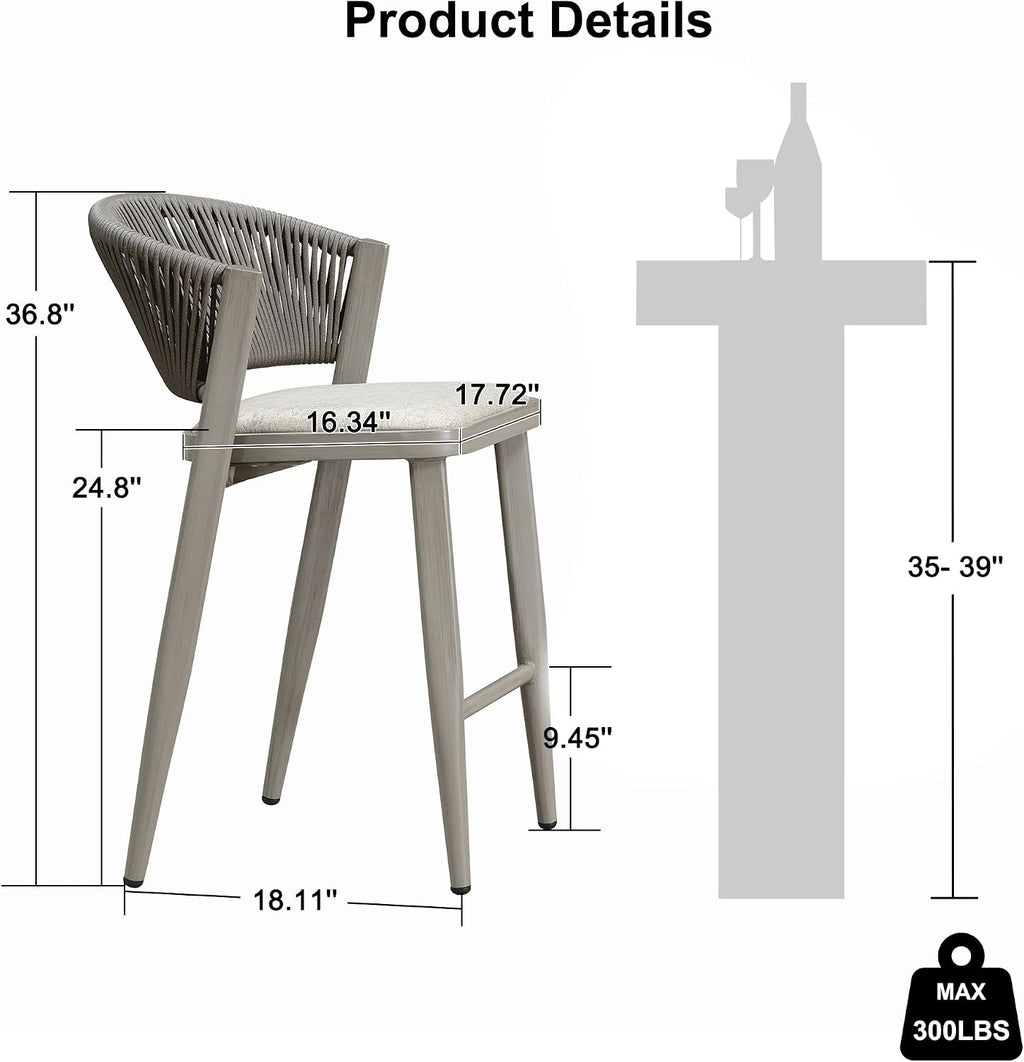 PURPLE LEAF Counter Height Bar Stool Set of 2 Outdoor Chair with Footrest Patio Bar Height Stools Wicker Barstools for Lawn Pool Stone Gray Counter Stool