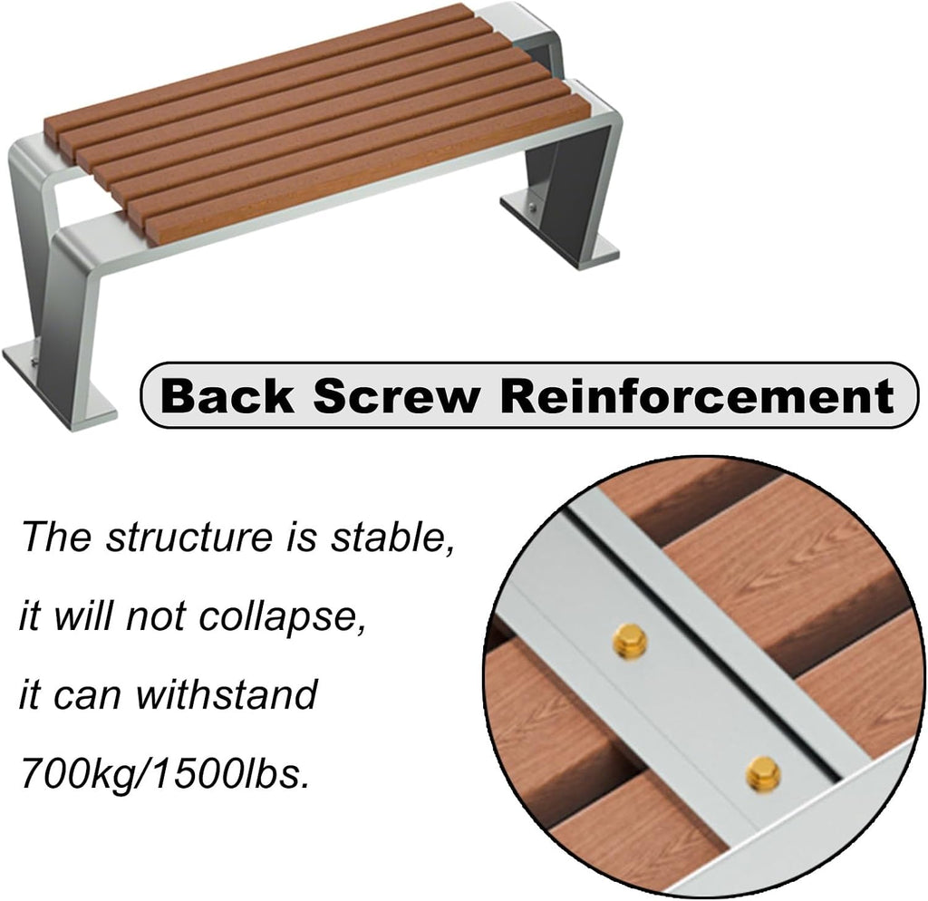 Stainless Steel Outdoor Bench, Two Person Patio Bench, Easy to Fix on the Ground, 1500lbs, Suitable for Parks, Gardens, Lawns, and Playgrounds(120x48x45cm/47x19x18in)