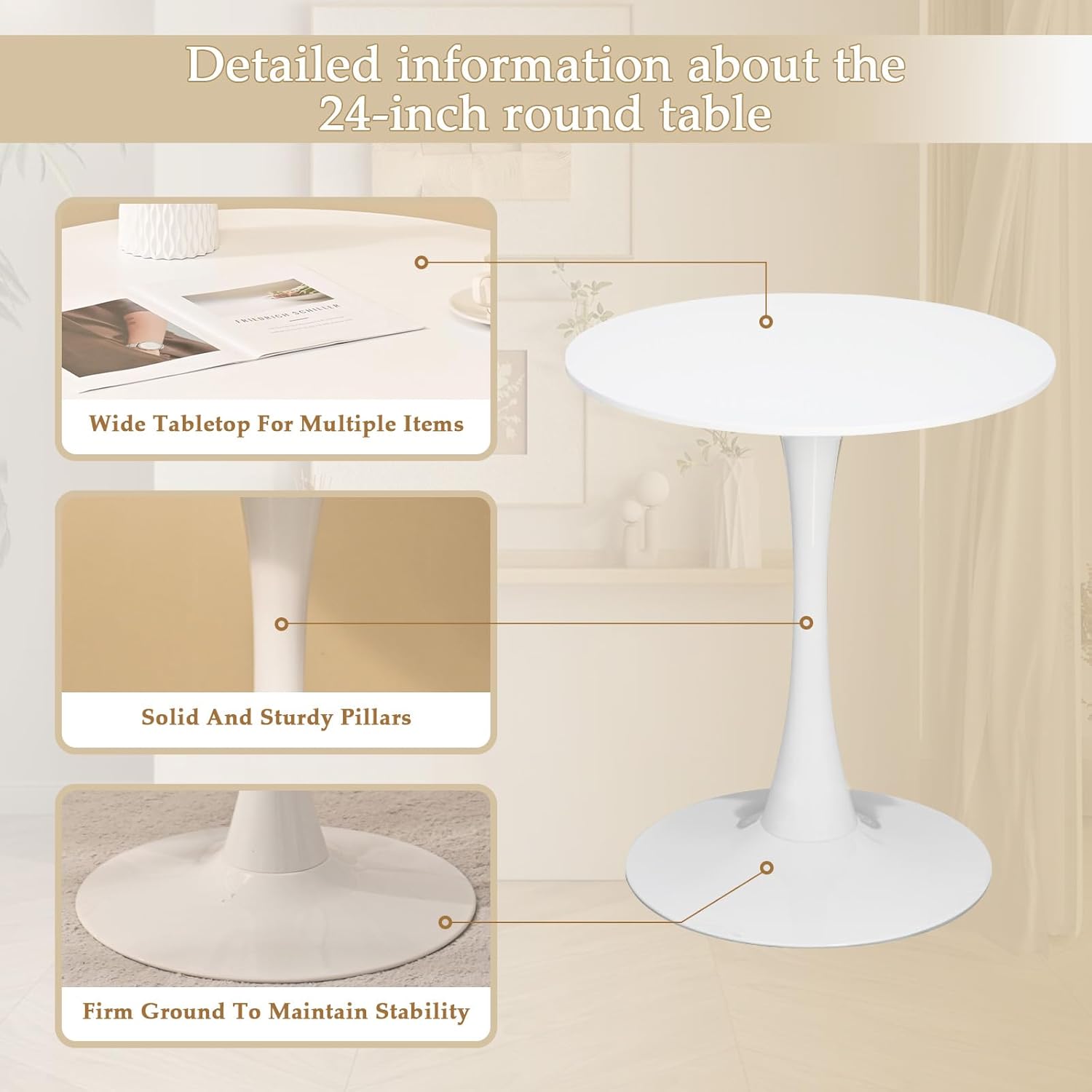 Dining Table and Dining Chair Set 23.6" White Round Table&2 Linen Fabric Upholstered Wooden Legs Chairs for Kitchen Dining Room Small Space 3 Piece Dining Table and Chair Set（Grey）