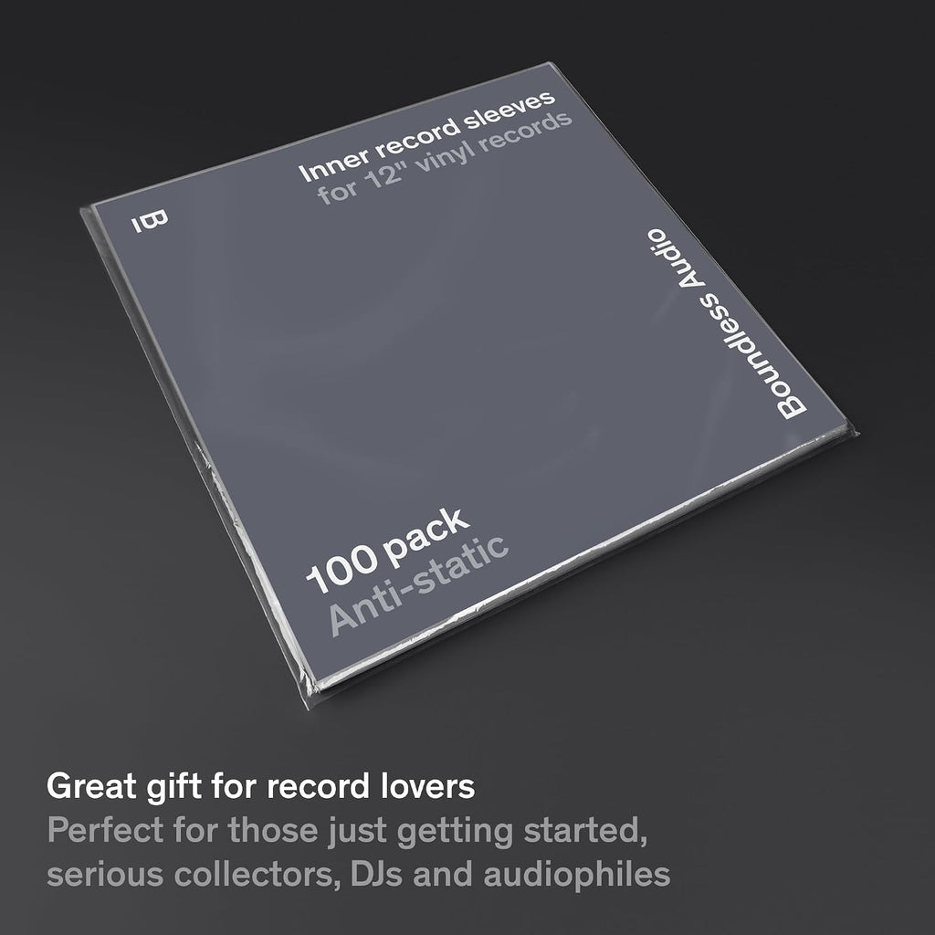 Boundless Audio Vinyl Record Sleeves - 100 x Premium Vinyl Inner Sleeves with Anti-Static Rice Paper & HDPE - Archival 3-Layer Record Covers for 12" LPs - Acid-Free Polylined Album Covers for Storage