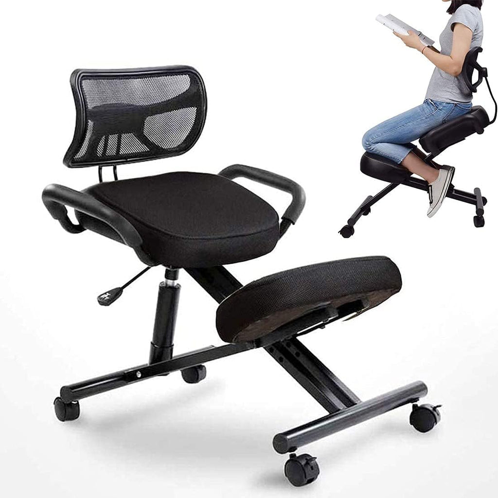 Ergonomic Kneeling Chair & Stool with Back Support | Height Adjustable 5 Roller Casters | Angled Seat Improves Posture | Extra Thick Cushions | for Home & Office