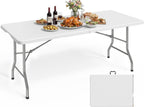 Pureegg 6FT Folding Table - No Assembly Required, Versatile Dining Table with Carrying Handle & Tabletop Safety Lock, Portable Foldable Table for Party, Craft, Camping, Picnic, White