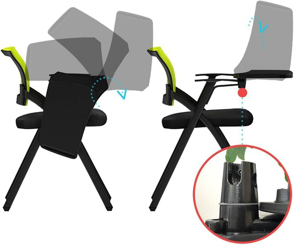 Ergonomic Folding Conference Chair with Right Handed Tablet Arm Breathable Mesh and Padded Fabric Seat Ideal(Orange)