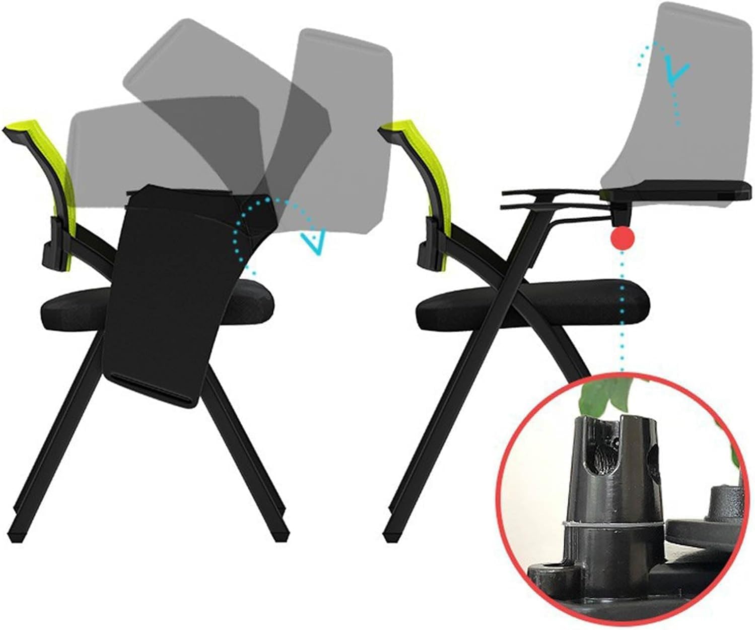 Ergonomic Folding Conference Chair with Right Handed Tablet Arm Breathable Mesh and Padded Fabric Seat Ideal(Orange)