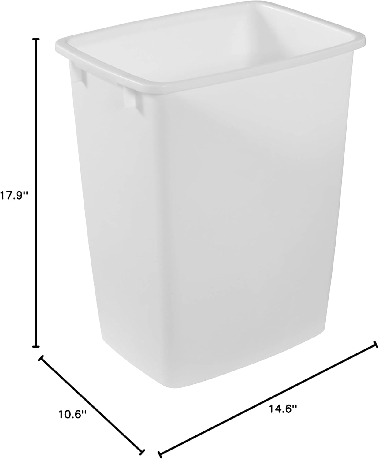Rubbermaid Small Kitchen Bathroom Trash Can, 9 Gallons, White, Waste Basket for Under Counter/Kitchen/Office/Bedroom/Bathroom