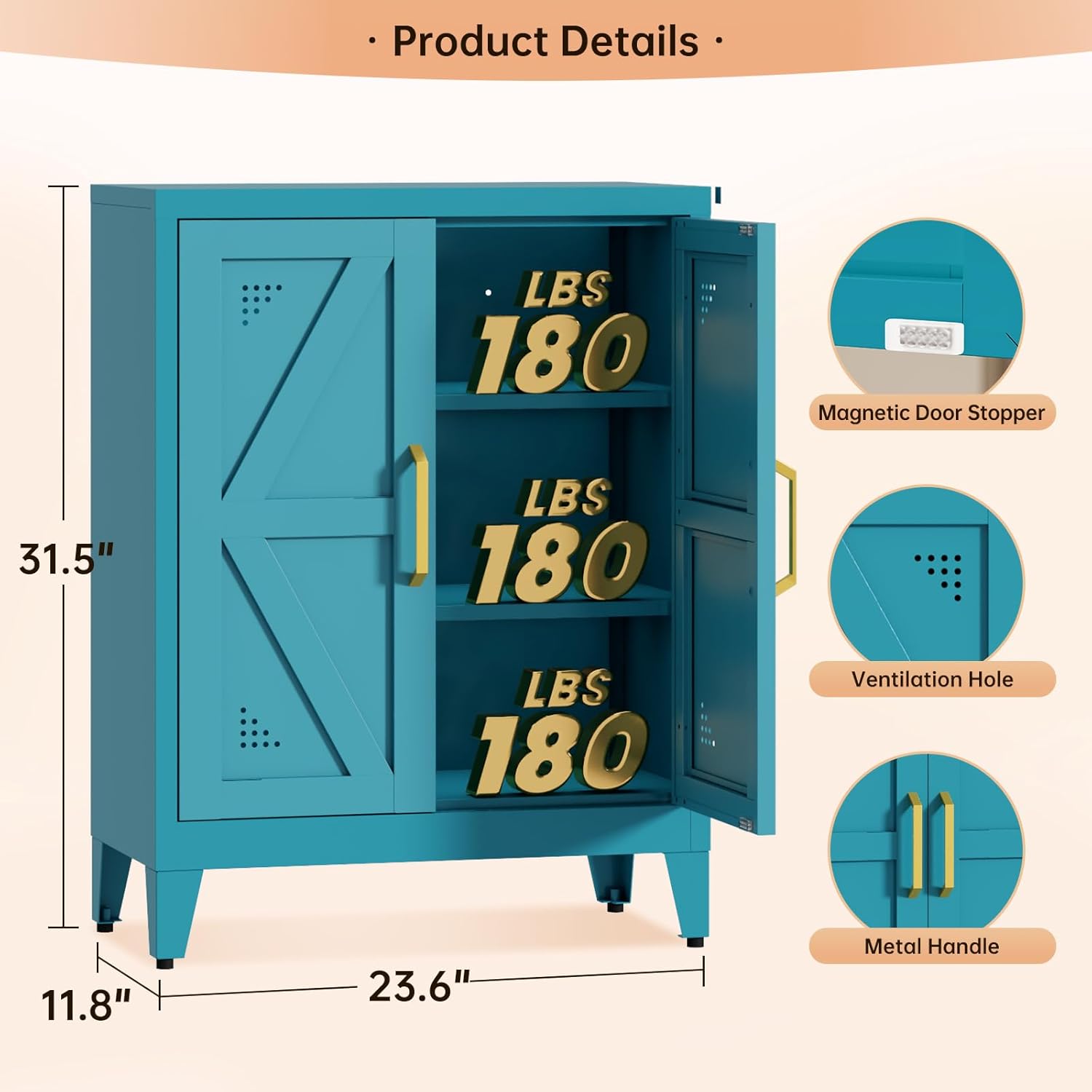 32" Metal Kitchen Pantry Cabinet,Floor Bathroom Storage Cabinet with 2 Adjustable Shelves,Freestanding Sideboard for Small Spaces, Living Room, Hallway, Dining Room,Blue
