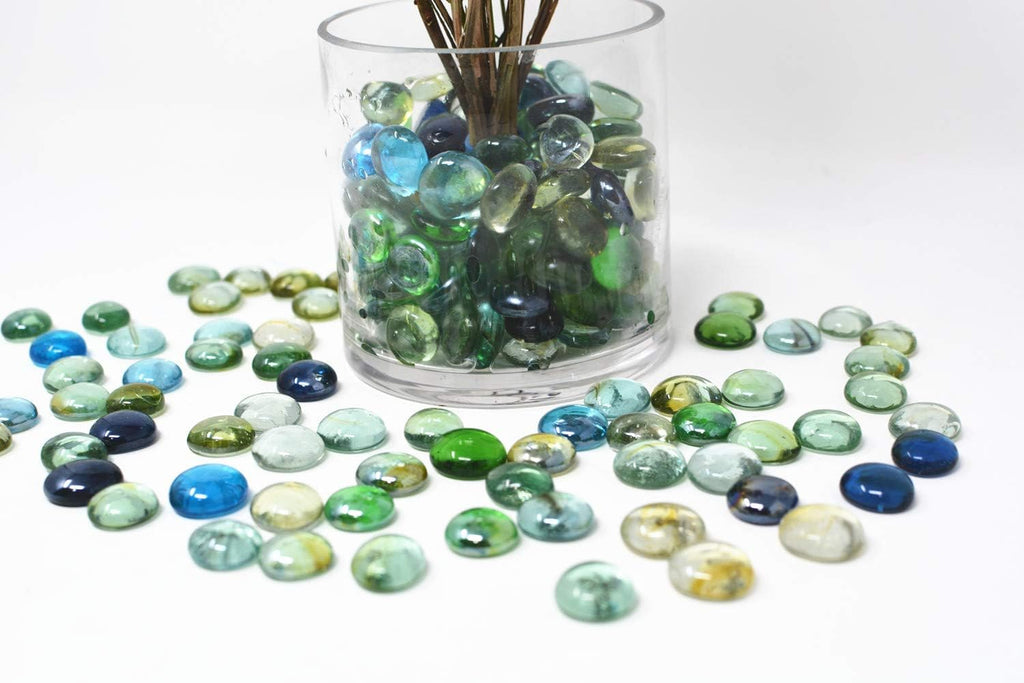 TSY TOOL 3 Lb (Approx 300 Count) 3 Bags Mixed Color Glass Gems Pebbles Stones Flat Marbles for Vase Accents and Crafting