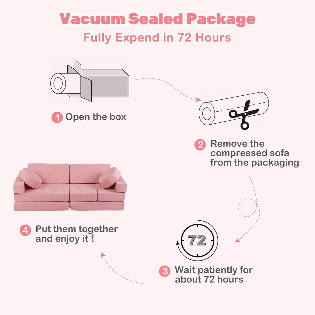 INFANS Modular Kids Play Couch, 13 PCS Toddler Creative Sectional Fort Building Sofa for Bedroom, Playroom, Children Convertible Versatile Soft Foam Furniture Playset Crawling Floor Cushion