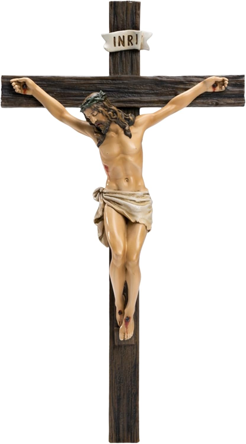 Kreative&Kind Catholic Crucifix Wall Cross, 10 Inch Jesus Cross for Wall, Hanging Realistic Crucifix Catholic Cross, Crucifijos Catolicos, Cristos Catolicos Home Décor, Religious Wall Art for Altar, Religious Gift