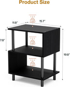 Frylr Small Side Table, End Table and Nightstand with 3-Tier Wood Shelves, Sturdy Metal Frame with 44 LBS Capacity per Shelf, Easy to Assemble for Living Room or Bedroom,Black