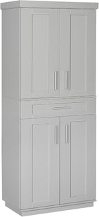 Modern Kitchen Pantry Freestanding Cabinet Cupboard with Doors and Drawer, Adjustable Shelving, Grey,15.75 * 30 * 72