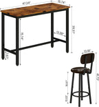 AWQM Bar Table Set of 2, Industrial Bar Table and Chairs Set of 2,3 Piece Bar Height Table with 2 Backrests Stools,Small Kitchen Table for 2,Small Space,Brown & Black