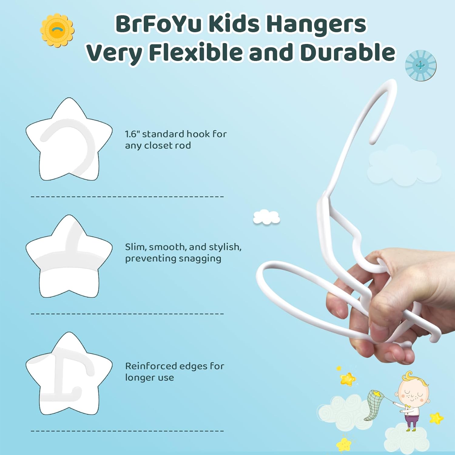 Baby Hangers Kids Plastic Hangers for Closet Non-Slip Toddler Hanger for Infant Child Clothing, Small Children Hanger Ideal for Boys and Girls Closet Pants Coats Skirts - 30 Pack, White