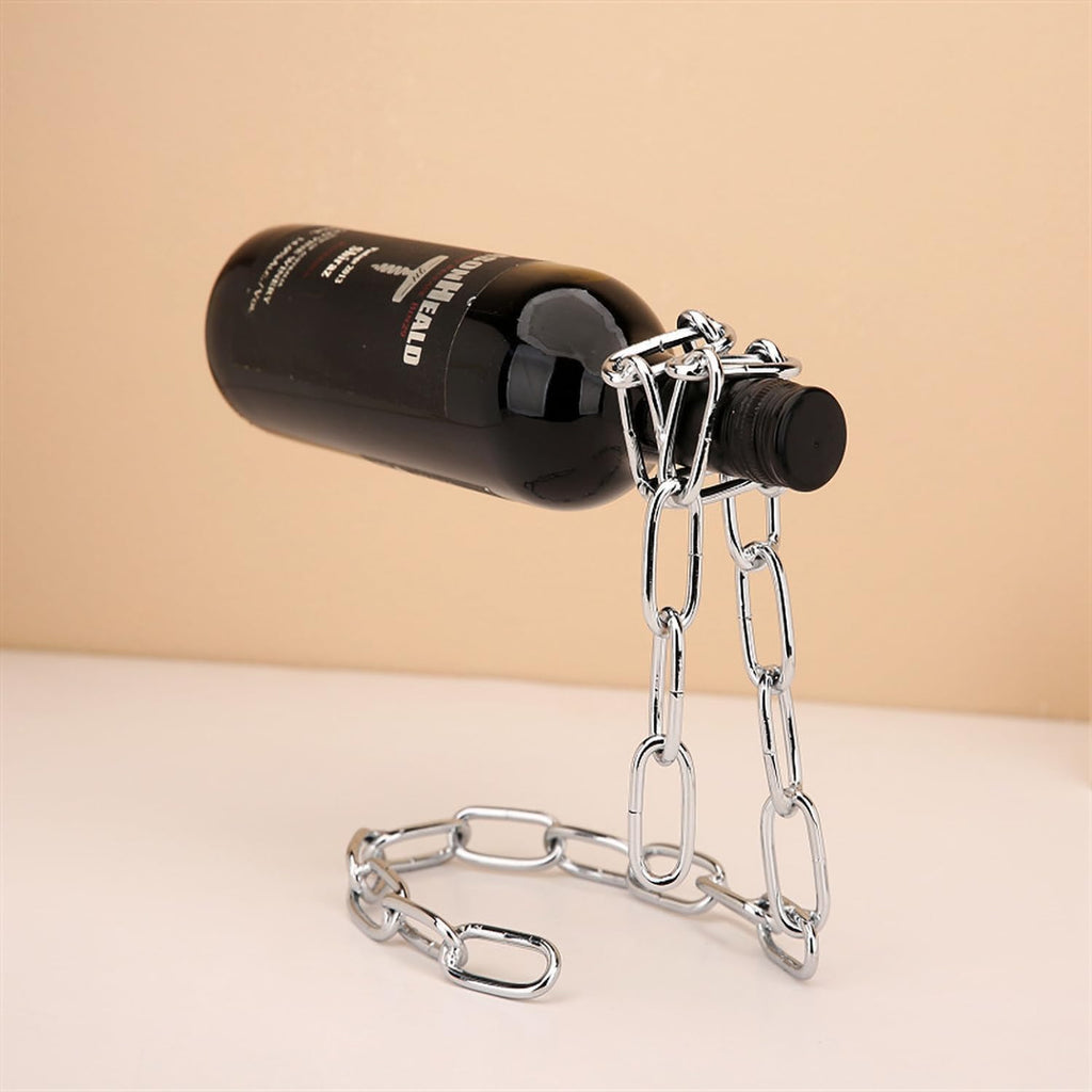 Floating Wine Bottle Holder - Magic Steel Chain Wine Rack, Metal Wine Bottle Holder, Wine Bottle Stand for Bar and Home Decoration (Silver)