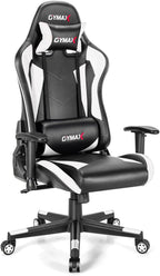 GYMAX Computer Gaming Chair, Racing Style Office Chair with Adjustable Lumbar Support Headrest, 360° Swivel, Height Adjustable Ergonomic Reclining Gaming Chair for Home Office Leisure Room (White)