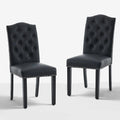 Kosydown Dining Chairs Set of 2, Modern Upholstered Dining Room Chairs with Button-Tufted Back, Waterproof Faux Leather Side Chairs with Solid Wood Legs, 330lb Capacity Kitchen Chairs, Black