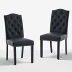 Kosydown Dining Chairs Set of 2, Modern Upholstered Dining Room Chairs with Button-Tufted Back, Waterproof Faux Leather Side Chairs with Solid Wood Legs, 330lb Capacity Kitchen Chairs, Black