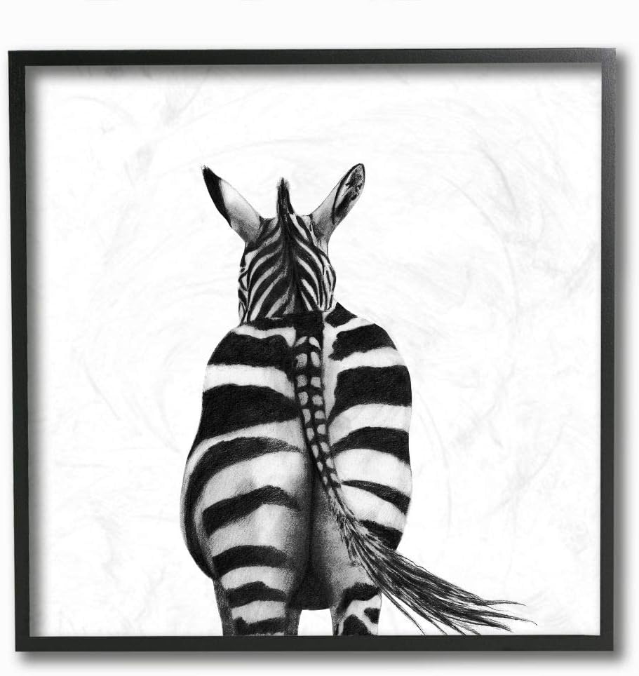 Stupell Industries Zebra Butt Behind White Minimal Drawing, Designed by Victoria Borges Wall Art, 12 x 12, Black Framed