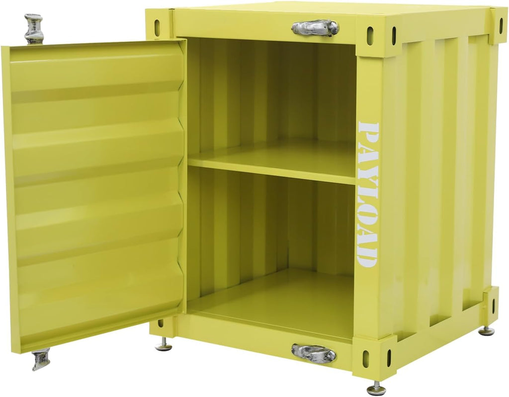 Industrial Wind Bedside Table, End Tables, Container Style Locker Wrought, Tinplate Bilayer Side Table, Metal Locker Nightstand with Combination Lock for Bedroom, Living Room, Office - Yellow