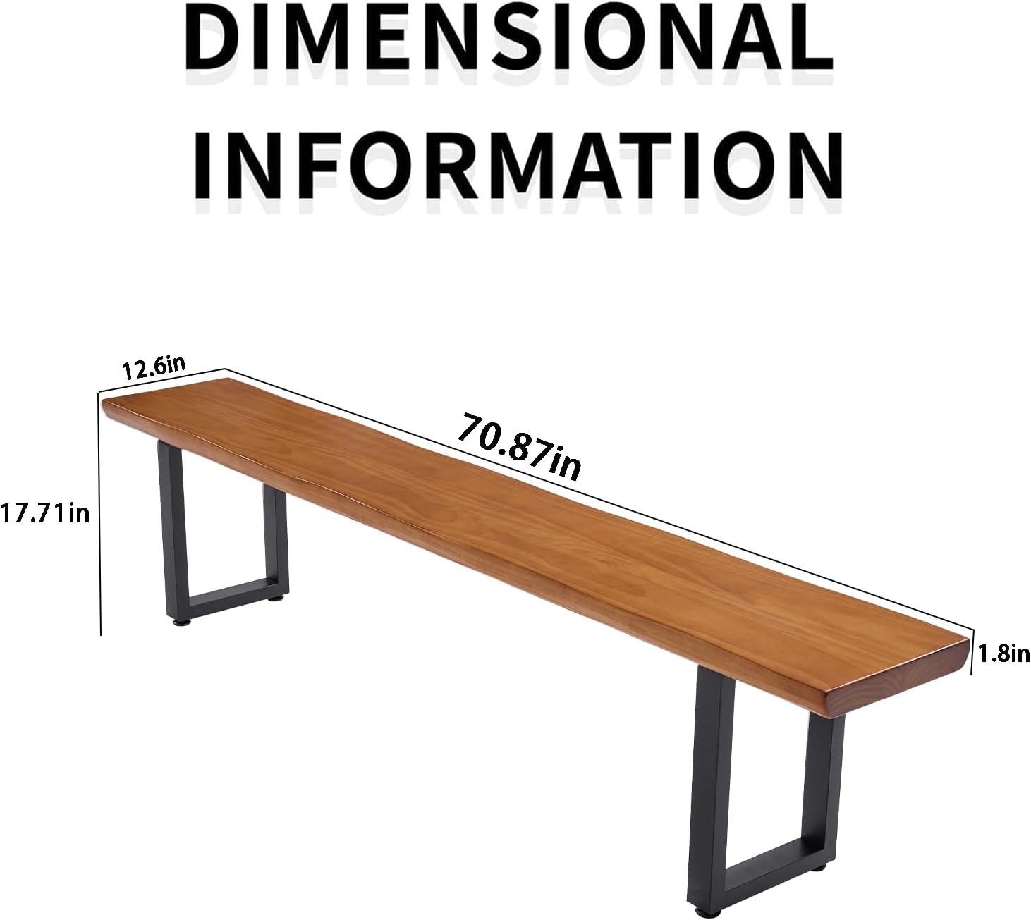 Durable Solid Wood Top Bench with Sturdy Metal Legs – Versatile Dining & Office Seating - Multi-Size Options Ideal for Living Room, Dining Room, and Home Office(Dark yellowbench, 70.87in)