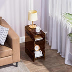 Acrylic End Table with Storage, Narrow Slim Side Table for Small Spaces Skinny nightstand Bedside Table for Bedroom, Living Room, Office (Brown)