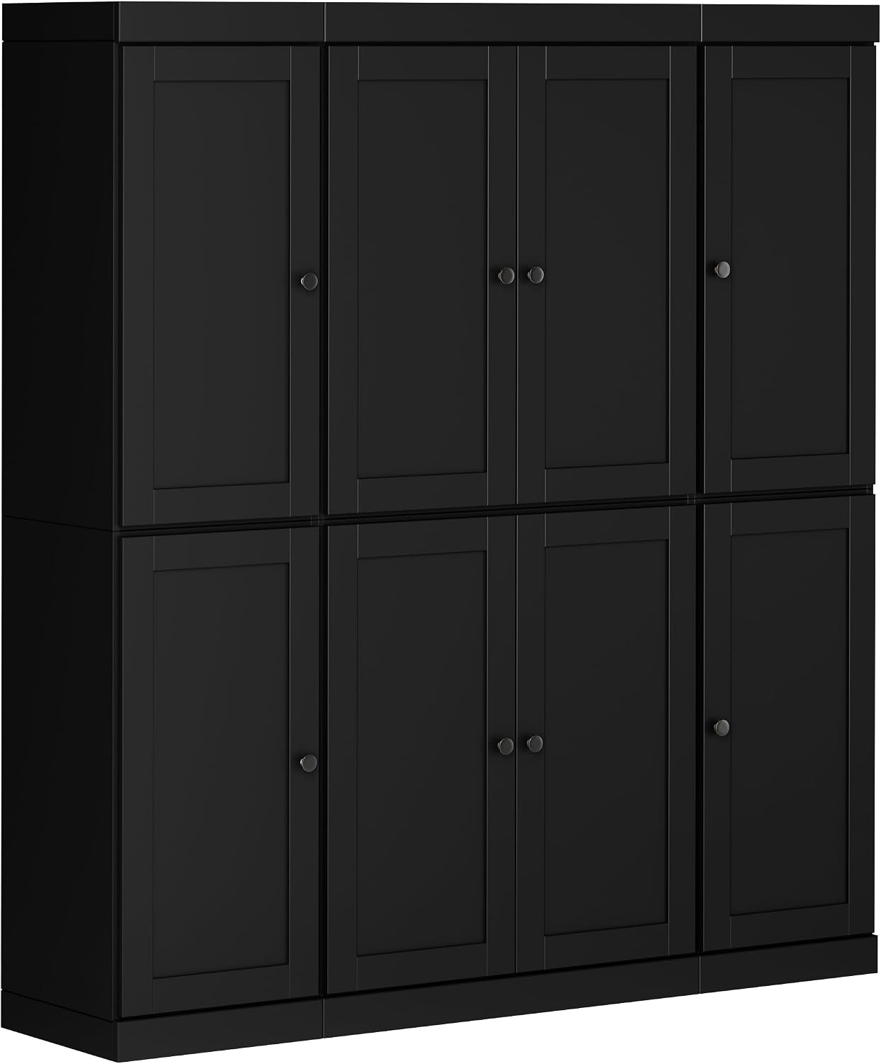 Palace Imports Solid Wood Pantry Storage - 71.5" Tall x 65" W - Utility Cabinet w/ 8 Shaker Doors, 2 Drawers, 12 Adjustable Shelves - Kitchen Cupboard - Black, 100% Eco-Friendly Wood, Made in Brazil