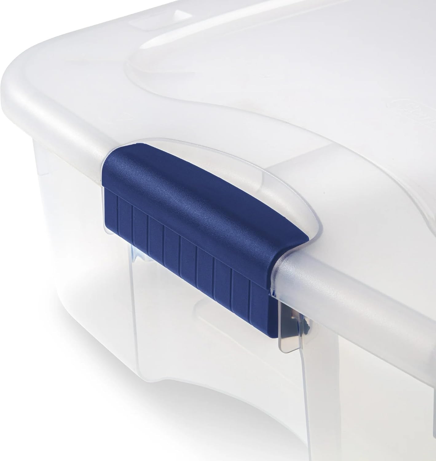 66 Quart Clear Plastic Underbed Storage Bin with Latching Lid and Wheels, Stackable Container, Blue