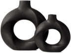 Black Ceramic Vase Set of 2,Matte Modern Nordic Boho Home Decor for Living Room,Bedroom,Wedding Table
