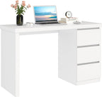 furtble White Desk with Drawers, 43'' W Home Office Computer Desk Gaming Table, Modern Vanity Desk with Storage, Wood Writing Workstation for Bedroom, Living Room, White