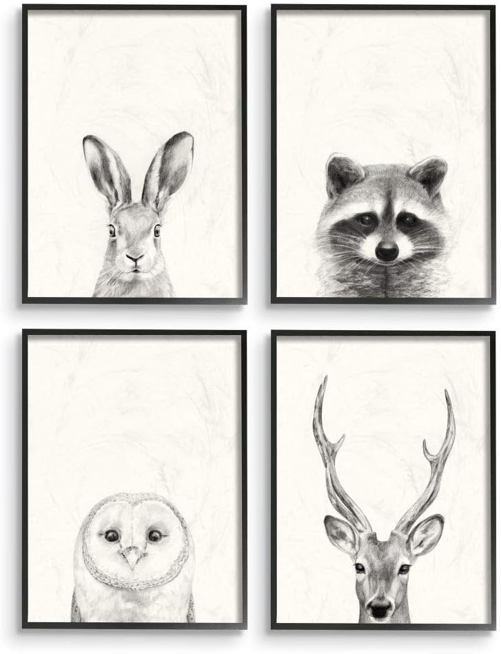 Stupell Industries Woodland Animals Portrait Grey Drawing Design