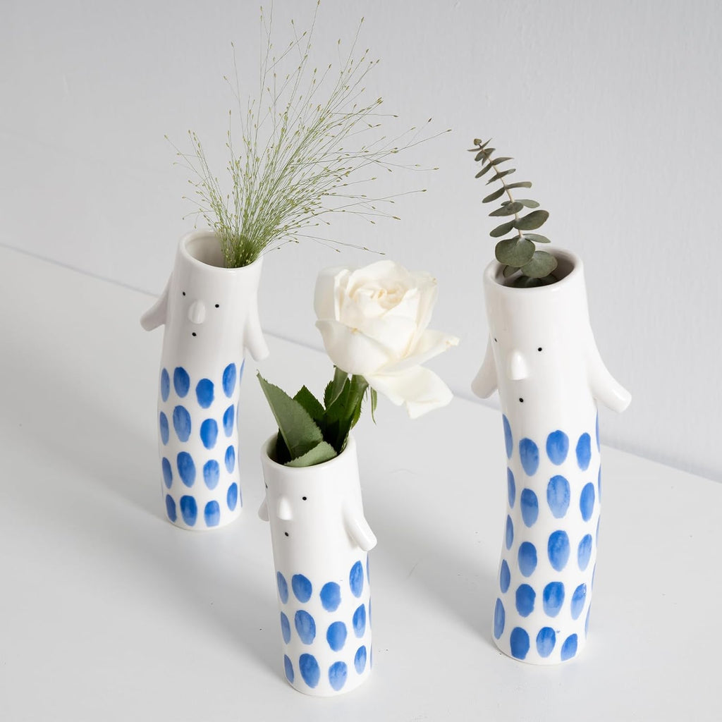 MOUGIGI Cute Family Face Vases Set of 3 - Unique Ceramic Bud Vases for Small Flower - Fun Modern Aesthetic Decor for Home - Pretty Decorative Flower Holder for Women and Kids for Spring