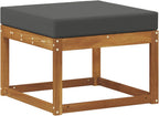 Outdoor Footstool Solid Acacia Wood Garden Ottoman with Anthracite Seat Cushion for Patio Deck Backyard Modular Seating Sets 23.62 x 23.62 x 17.72 Inches