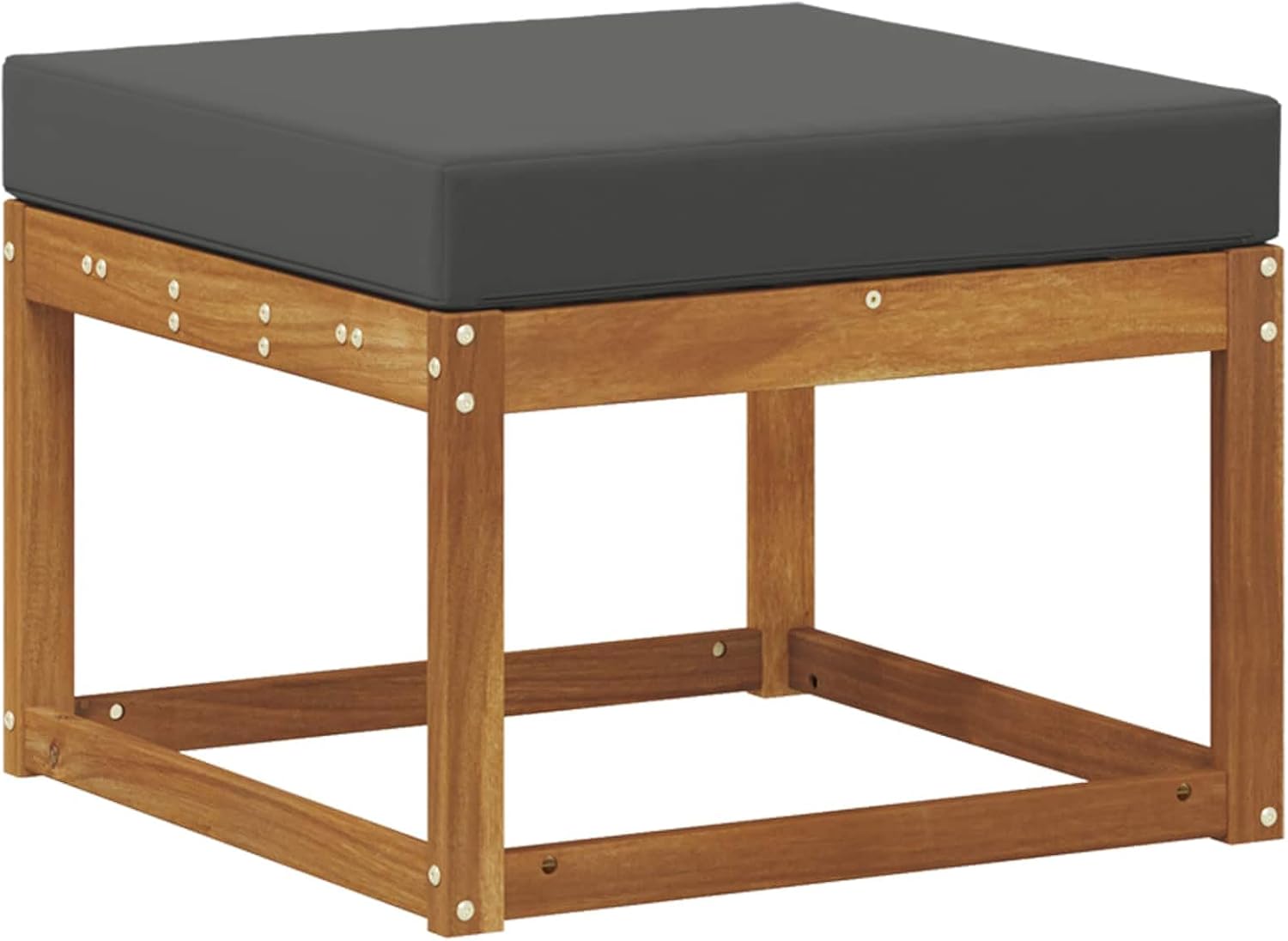Outdoor Footstool Solid Acacia Wood Garden Ottoman with Anthracite Seat Cushion for Patio Deck Backyard Modular Seating Sets 23.62 x 23.62 x 17.72 Inches