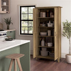 Pemberly Row Tall Kitchen Pantry Cabinet, Reclaimed Pine Finish, Freestanding Storage with Doors and Shelves, Farmhouse Style, Adjustable Shelves, Wall Attachment, Versatile Kitchen or Dining Room Use