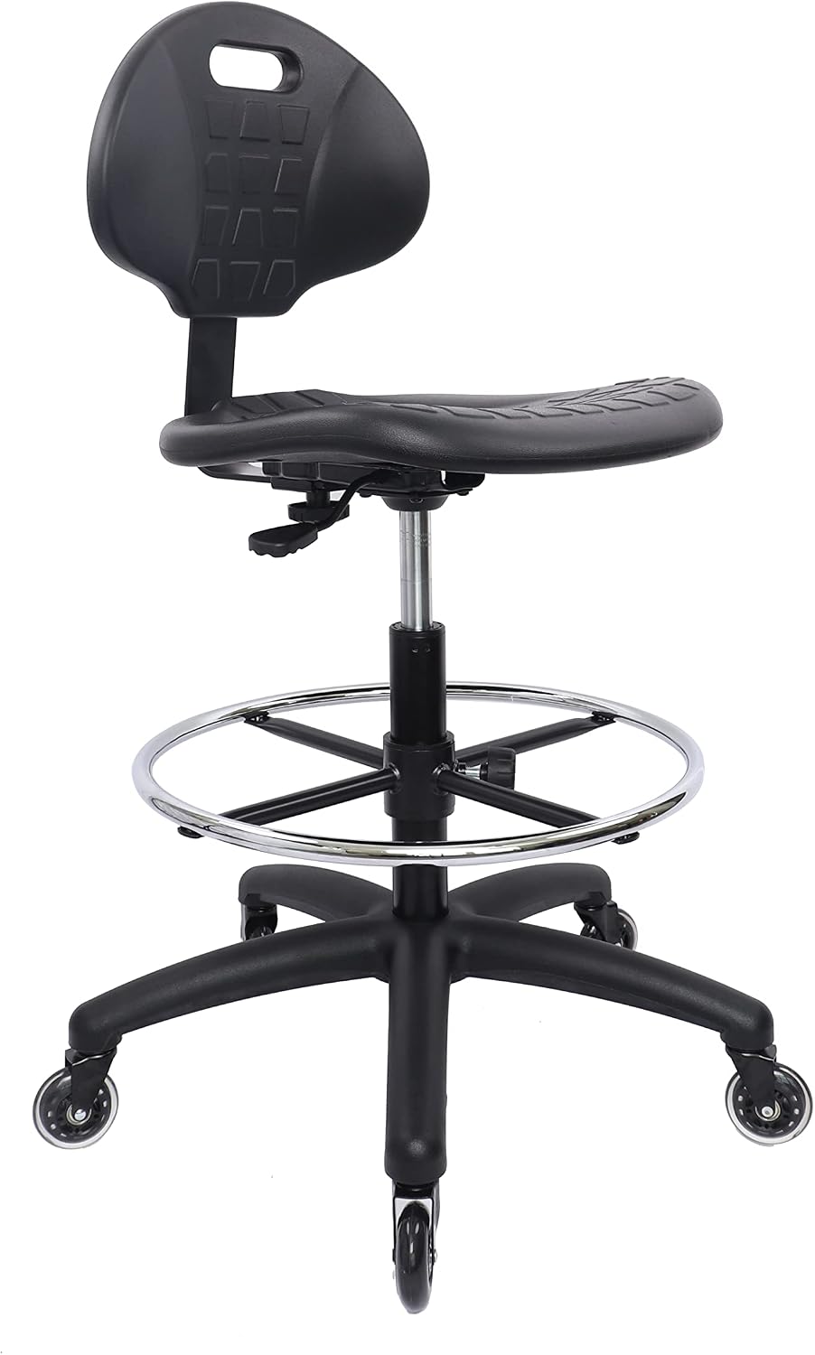 (Tall Bench Stool, Rubber Roller Blade Stye Casters Easy to Clean! Ergonomic Polyurethane Drafting Stool. Seat Height Range 24"-34". Home Office Lab Workstation.