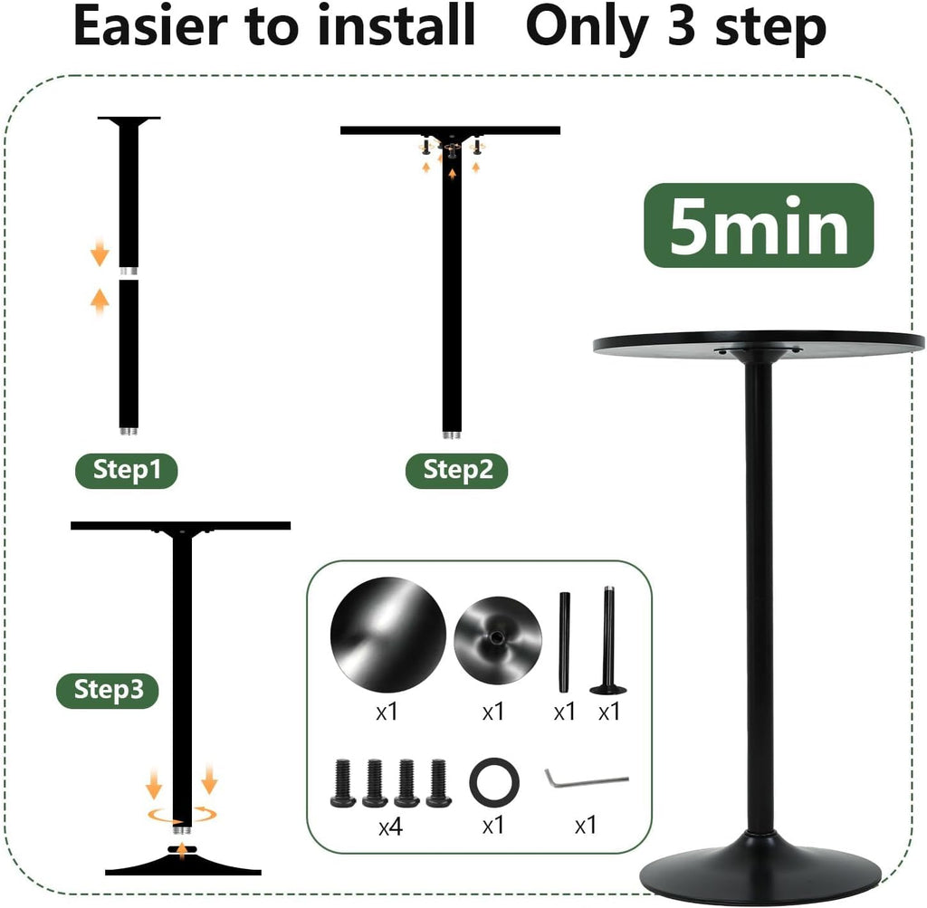 Round Bar Table 40" Height Modern High Top Pub Table with Solid Top & Sturdy Metal Base, Cocktail Table for Bistro, Home, Kitchen or Dining Room, Black