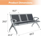 Kinfant 3-Seat Waiting Room Bench - PU Leather Waiting Room Chairs with Arms Airport Reception Bench, Lobby Bench Seating Office Bench Waiting Area Chairs for Airport Business Hospital Market