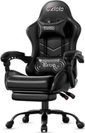 Czlolo Gaming Chair, Ergonomic Office Computer Chair with Footrest and Lumbar Support Massager Racing Style High Back Video Gamer Chair, Wide＆Thick Cushion, 90°-135° Recline, Adjustable Height, Black