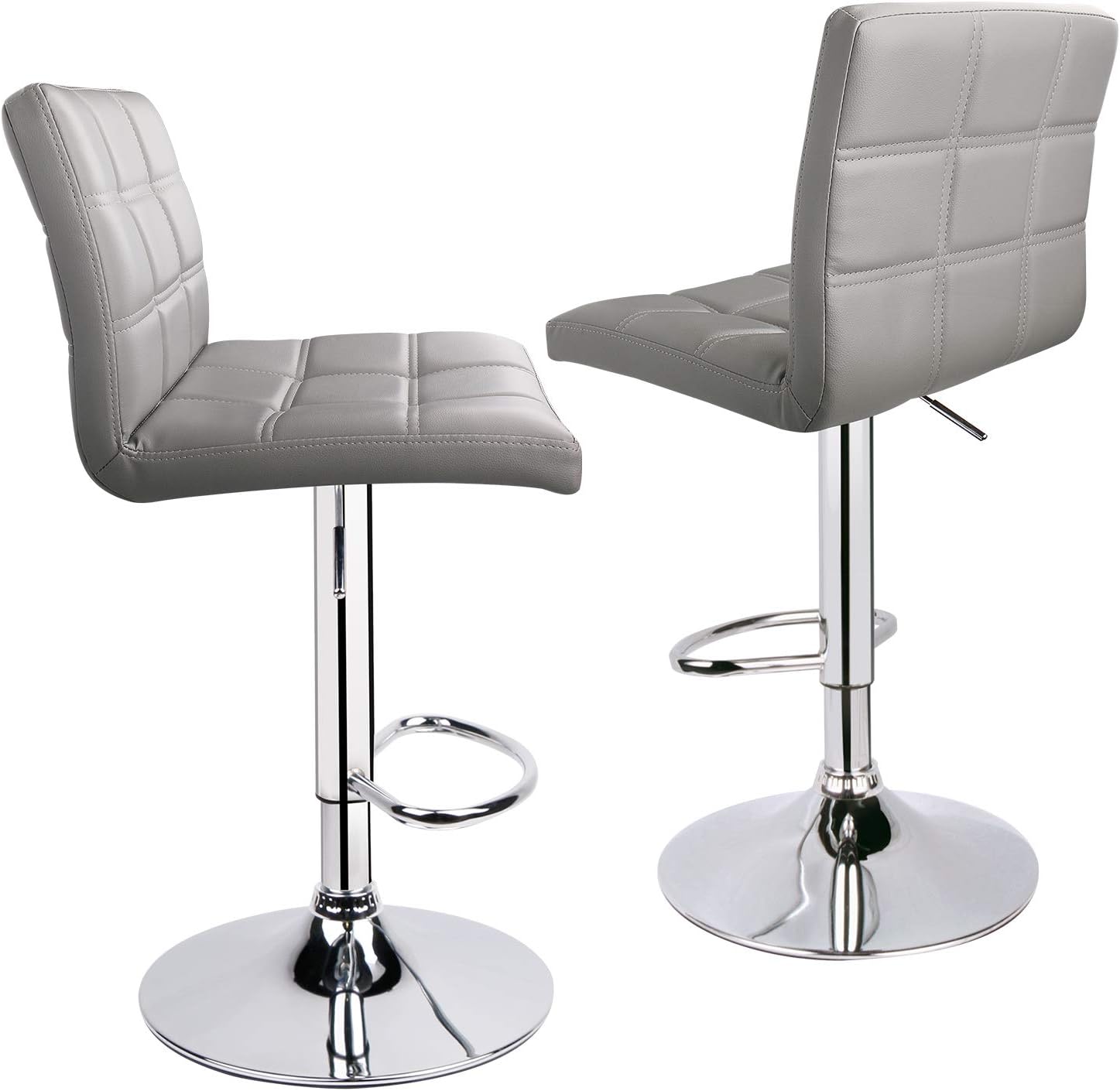 Leopard Modern Square PU Leather Adjustable Bar Stools with Back,Square Back Bar Stools, Counter Height Swivel Stool, 1 Chair (Light Grey)