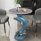 Dolphin Statue Side Table, Resin Pedestal End Table for Living Room, Ocean Coastal End Tables with Artificial Stone Tabletop, Blue Room Decor(Blue)
